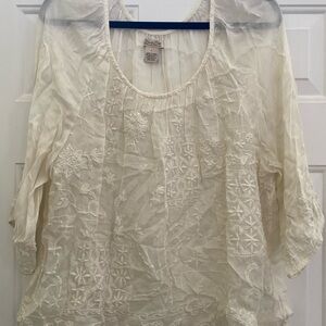 Lucky Brand Cream Embroidered Blouse